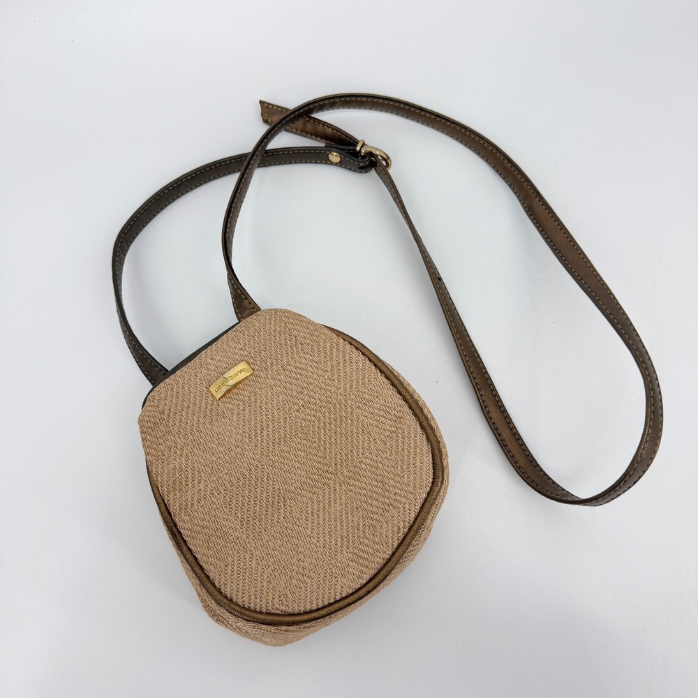 Vintage Liz Claiborne Crossbody Bag Tan Small Woven Straw Adjustable Strap Boho